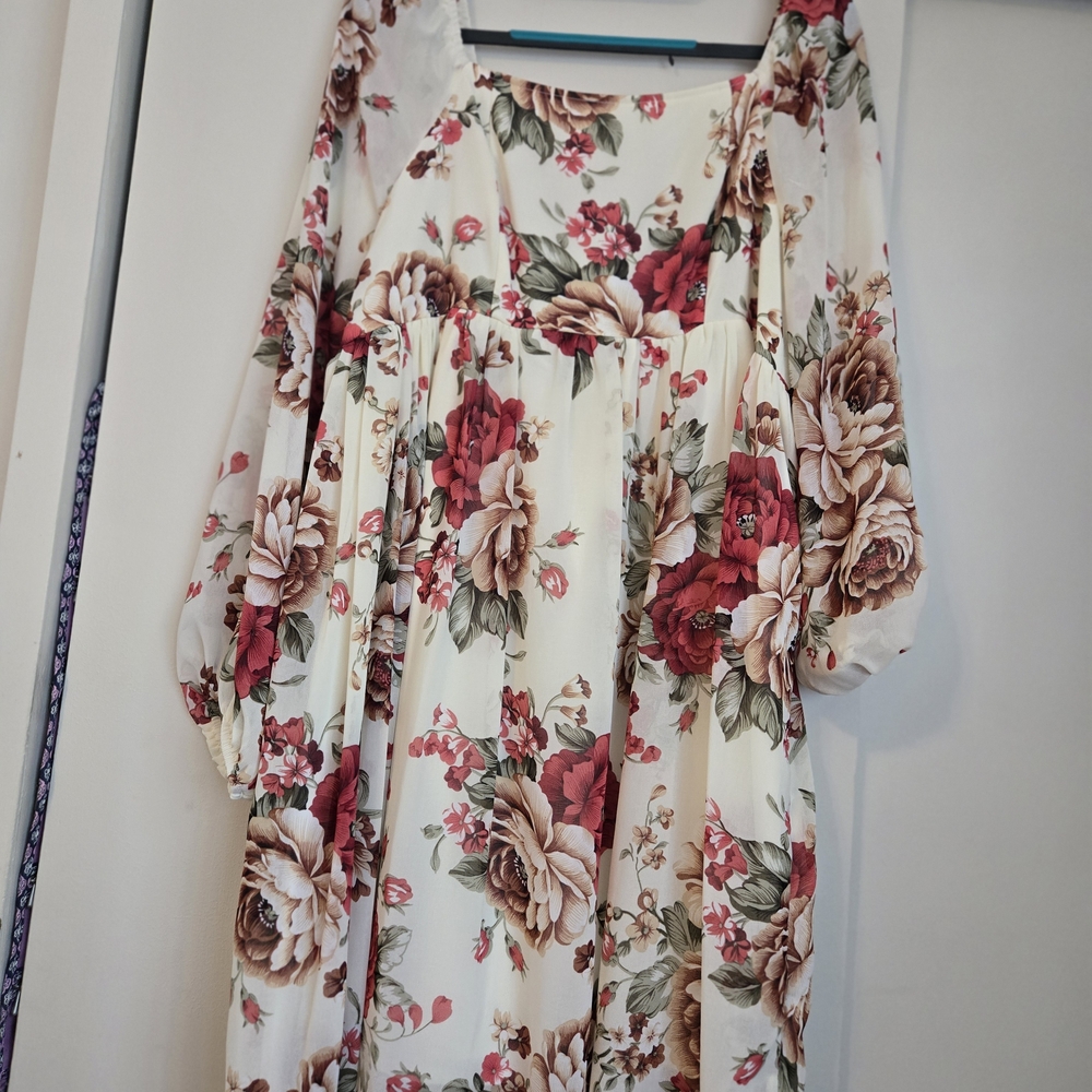 Floral Cream Maxi Dress with Red and Beige Blooms